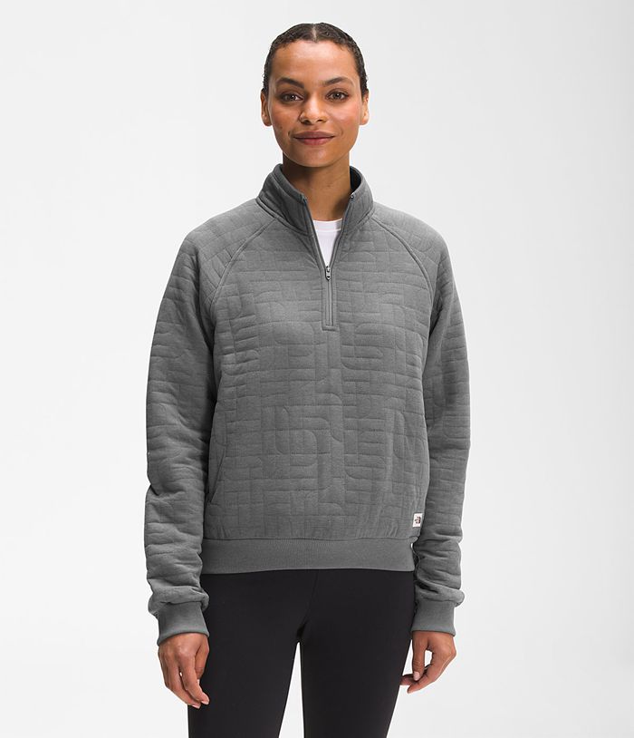 The North Face Pullover Longs Peak Quilted ¼ Zip Grey - Womens - Thailand MJQCV-4763